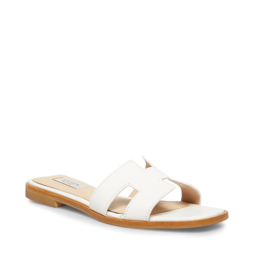 Sandalias de Diapositivas Steve Madden Hadyn Cuero Mujer Blancas | ES PJ209E